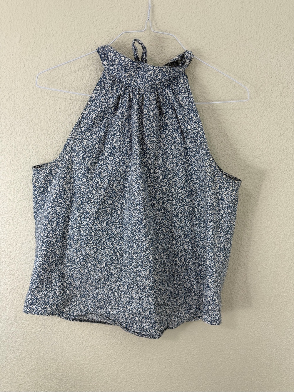 J. Crew Blue Floral High-Neck poplin tie tank top sz 10